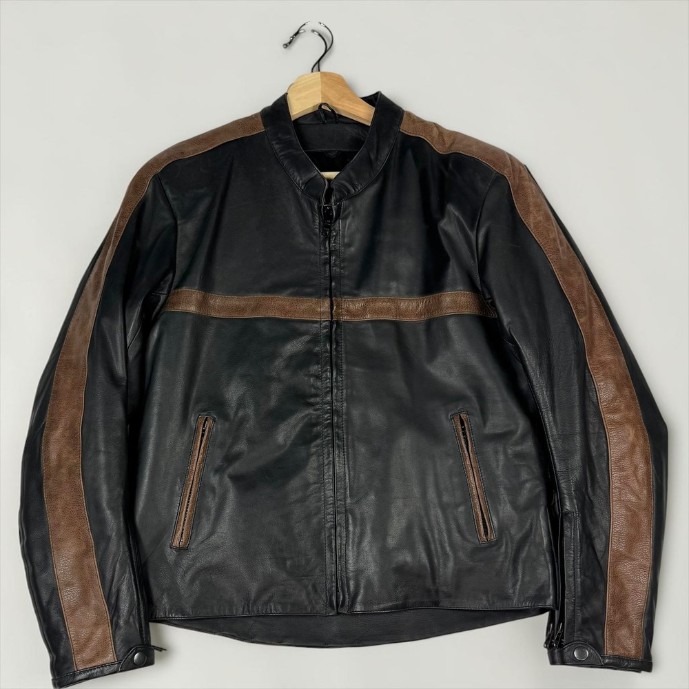 River Road Dame Vintage Leather Jacket Black Brown Size L Moto Racer